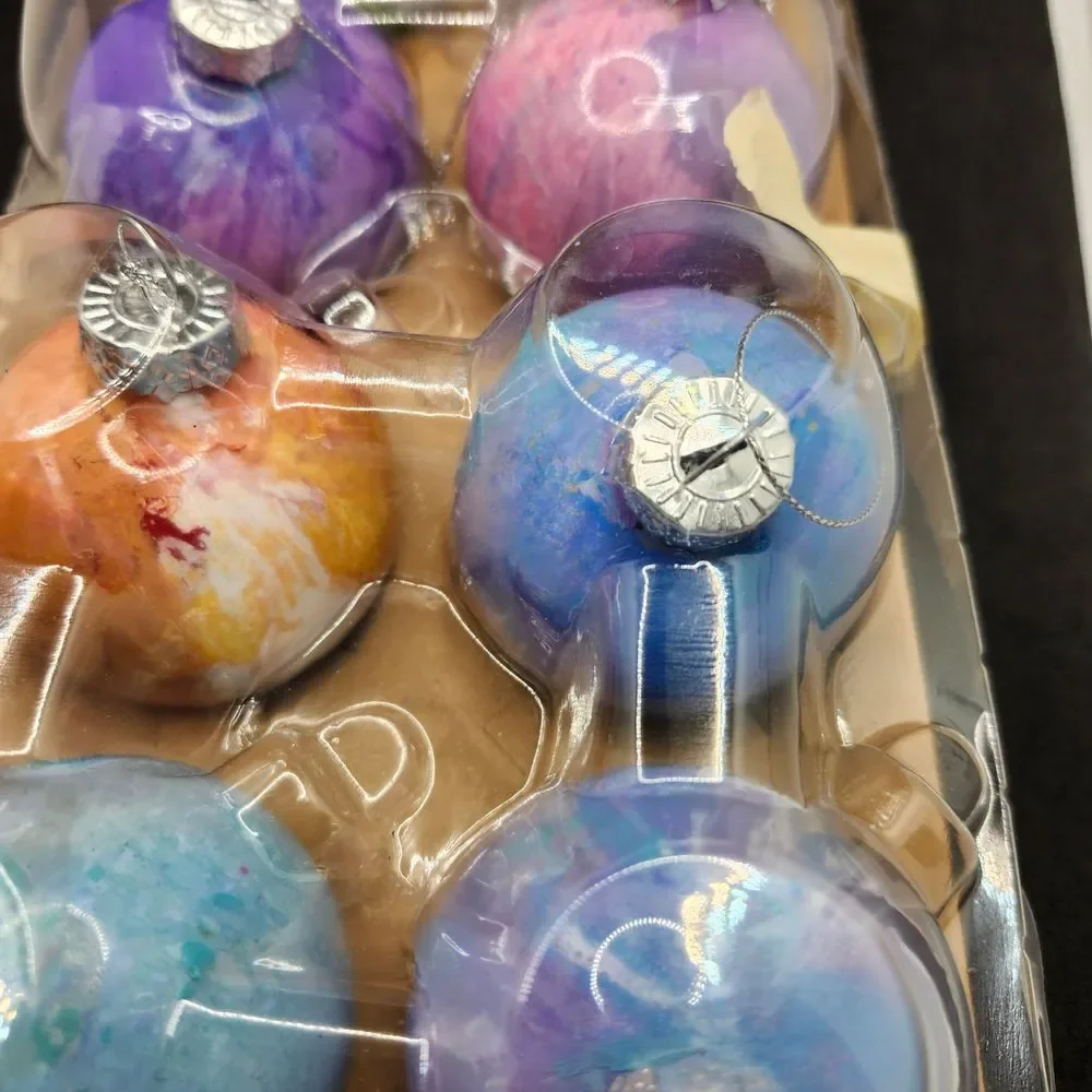Hand Crafted Colorful Glass Ornaments Set Of 8 One Of A Kind Original Fluid Art